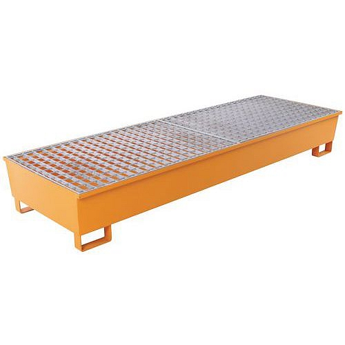 Ocelová záchytná vana Manutan Expert, pro 4 sudy, dlouhé provedení, kapacita 440 l, lakovaná