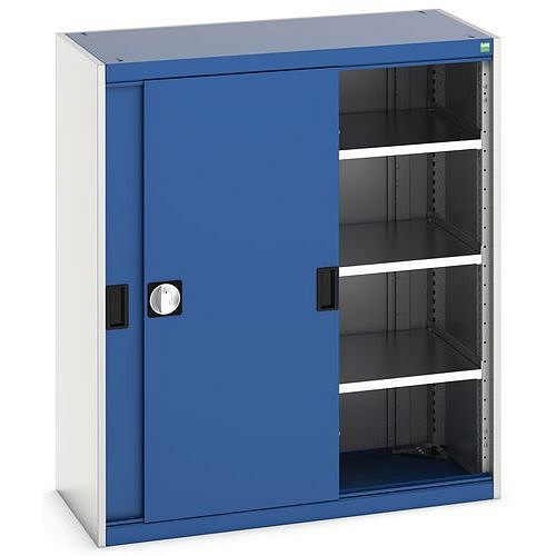 Dílenská skříň s posuvnými dveřmi, 120 x 105 x 52,5 cm, 3 police, šedá-modrá