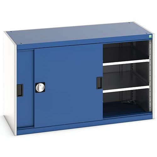 Dílenská skříň s posuvnými dveřmi, 80 x 130 x 65 cm, 2 police, šedá-modrá