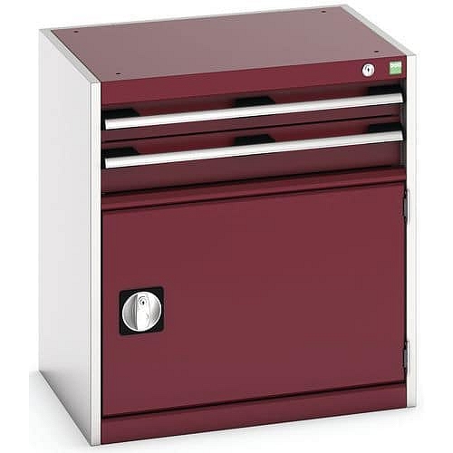 Dílenská zásuvková skříň Bott Cubio, 70 x 65 x 52,5 cm, 2 zásuvky, 1 skříňka, šedá-červená