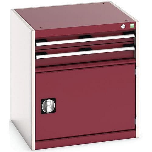 Dílenská zásuvková skříň Bott Cubio, 70 x 65 x 65 cm, 2 zásuvky, 1 skříňka, šedá-červená
