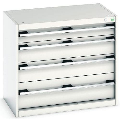 Dílenská zásuvková skříň Bott Cubio, 70 x 80 x 52,5 cm, 4 zásuvky, šedá-šedá