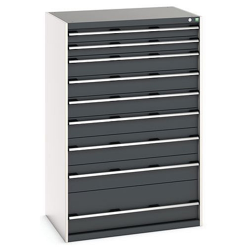 Dílenská zásuvková skříň Bott Cubio, 160 x 105 x 75 cm, 9 zásuvek, šedá-antracit