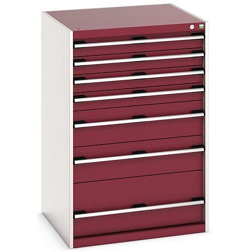 Dílenská zásuvková skříň Bott Cubio, 120 x 80 x 75 cm, 7 zásuvek, šedá-červená