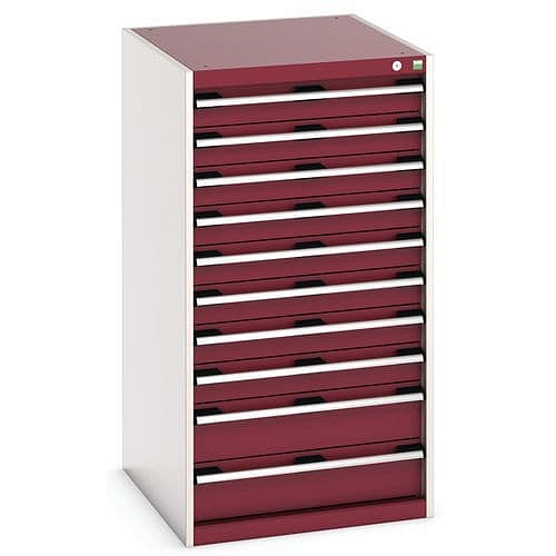 Dílenská zásuvková skříň Bott Cubio, 120 x 65 x 75 cm, 10 zásuvek, šedá-červená