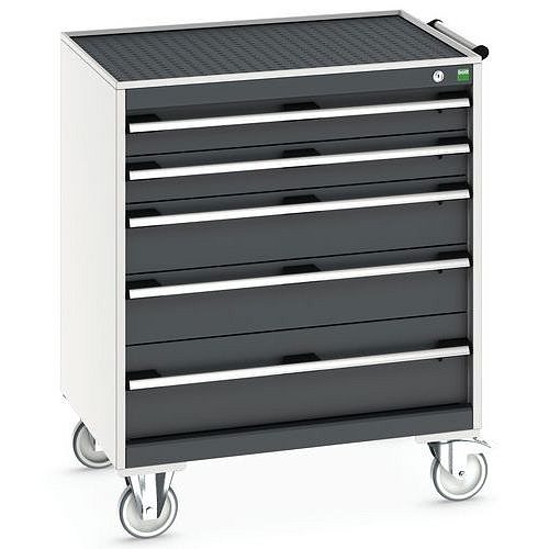 Mobilní zásuvková skříň Bott Cubio, 98,5 x 80 x 65 cm, 5 zásuvek, rohož, šedá-antracit