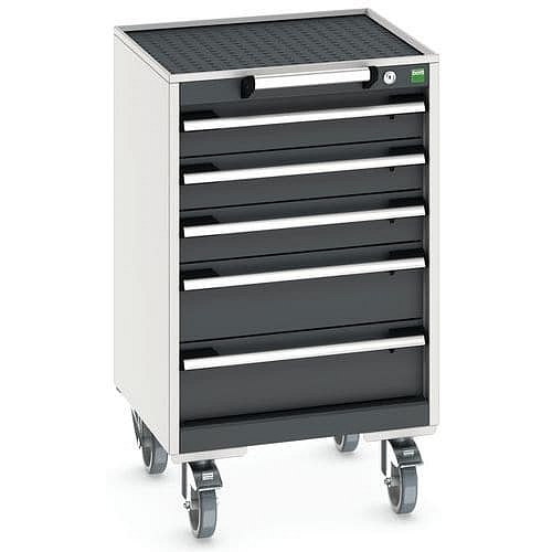 Mobilní zásuvková skříň Bott Cubio, 88,5 x 52,5 x 52,5 cm, 5 zásuvek, rohož, šedá-antracit