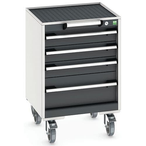Mobilní zásuvková skříň Bott Cubio, 78,5 x 52,5 x 52,5 cm, 4 zásuvky, rohož, šedá-antracit