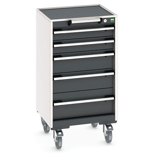 Mobilní zásuvková skříň Bott Cubio, 98,5 x 52,5 x 52,5 cm, 5 zásuvek, rohož, šedá-antracit