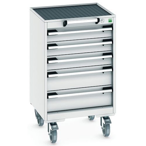 Mobilní zásuvková skříň Bott Cubio, 88,5 x 52,5 x 52,5 cm, 5 zásuvek, rohož, šedá-šedá