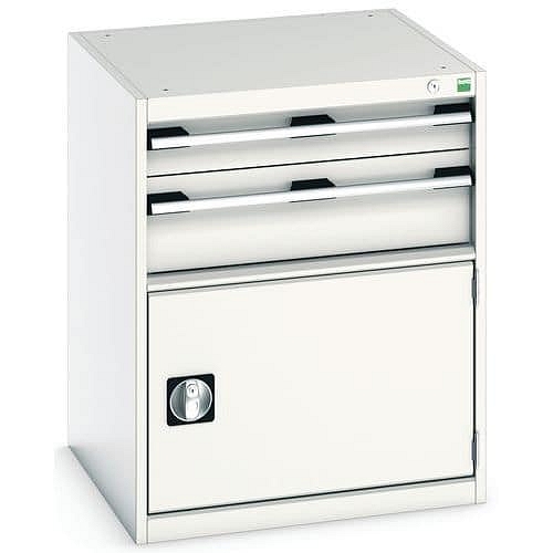 Dílenská zásuvková skříň Bott Cubio, 80 x 65 x 65 cm, 2 zásuvky, 1 skříňka, šedá-šedá