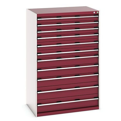 Dílenská zásuvková skříň Bott Cubio, 160 x 105 x 75 cm, 11 zásuvek, šedá-červená