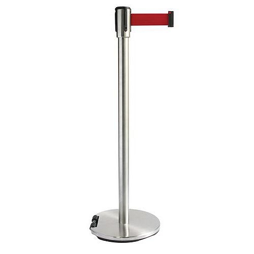Zahrazovací sloupek s pásem Manutan Expert Chrom, základna s kolečky, 2 m, červený