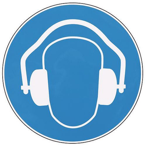 Používej chrániče sluchu - samolepka - Manutan Expert, průměr 200 mm