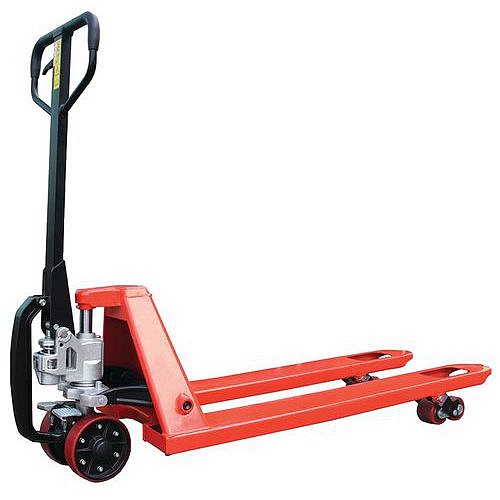 Paletový vozík se zjednodušeným rozjezdem ST Assist, do 2000 kg, polyuretanová řídicí kola