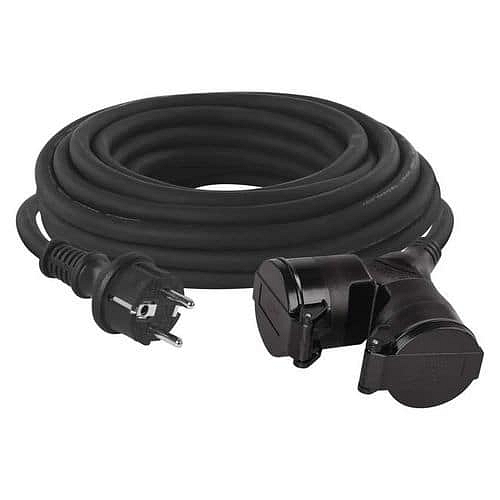 Venkovní prodlužovací kabel, 10 m, 2 zásuvky, guma, 1,5 mm2