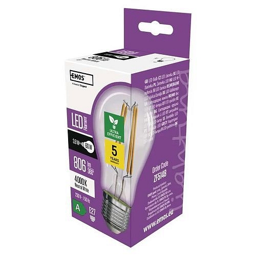 LED žárovka Filament A60, patice E27, 3,8 W, neutrální bílá