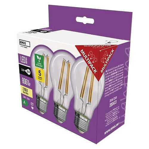 LED žárovka Filament A60, patice E27, 3,8 W, teplá bílá, 3 ks