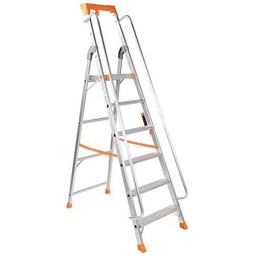 Profesionální hliníkový žebřík s plošinou, 6 stupňů - Manutan Expert