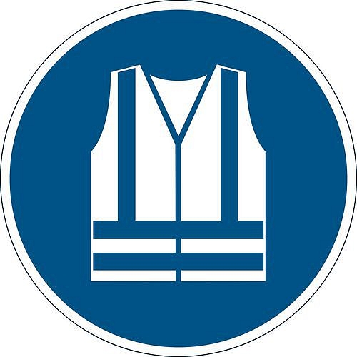 Samolepicí piktogram na podlahu se symbolem, povinné nošení bezpečnostní vesty