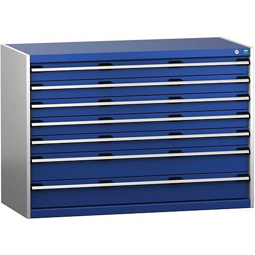 Dílenská zásuvková skříň Bott Cubio 200, 90 x 130 x 65 cm, 7 zásuvek, šedá-modrá
