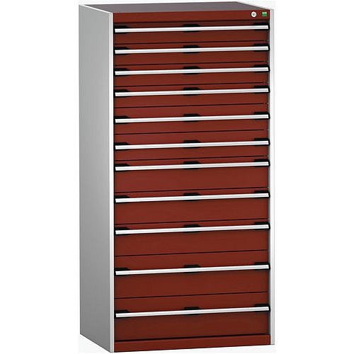 Dílenská zásuvková skříň Bott Cubio 200, 160 x 80 x 65 cm, 11 zásuvek, šedá-červená