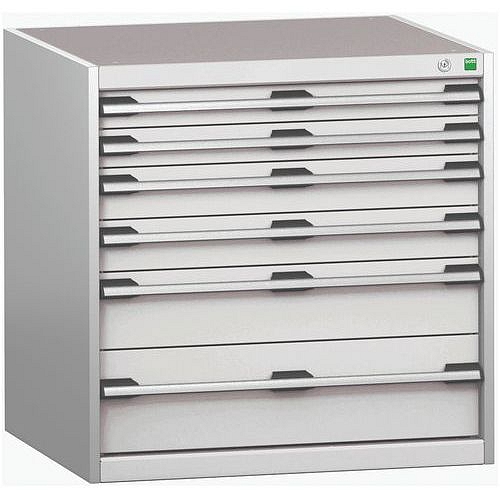 Dílenská zásuvková skříň Bott Cubio 200, 80 x 80 x 75 cm, 6 zásuvek, šedá-šedá