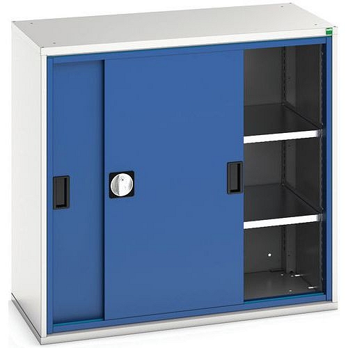 Dílenská skříň s posuvnými dveřmi, 100 x 105 x 55 cm, 2 police, šedá-modrá