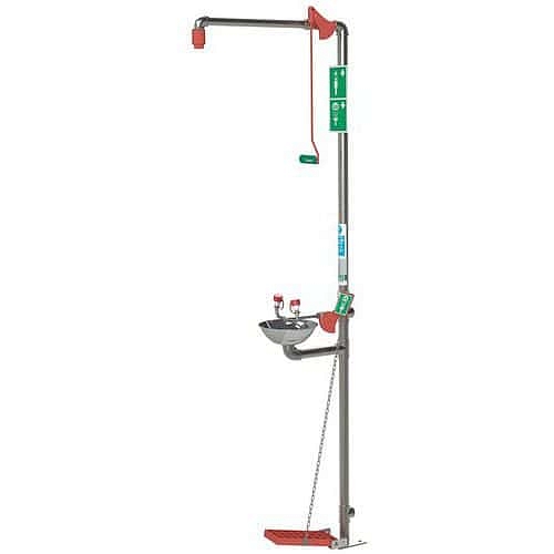 Bezpečnostní sprcha Hughes EXP s umyvadlem pro výplach očí, nerez