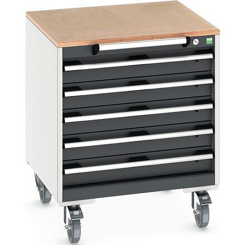 Mobilní zásuvková skříň Bott Cubio, 79 x 65 x 65 cm, 5 zásuvek, multiplex, šedá-antracit