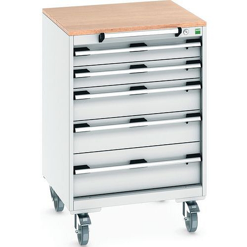 Mobilní zásuvková skříň Bott Cubio, 99 x 65 x 65 cm, 5 zásuvek, multiplex, šedá-šedá