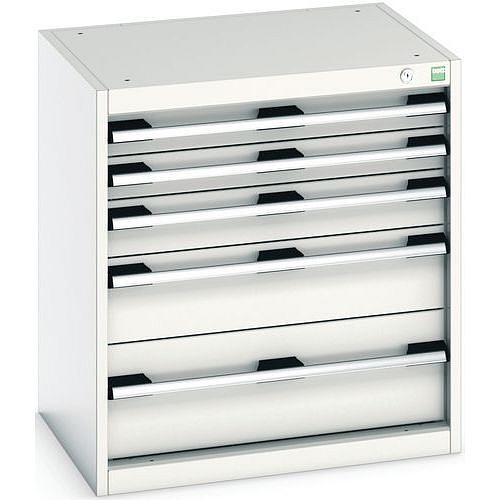 Dílenská zásuvková skříň Bott Cubio, 70 x 65 x 52,5 cm, 5 zásuvek, šedá-šedá