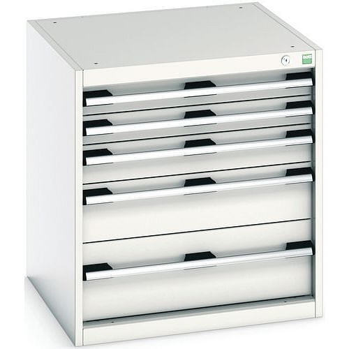 Dílenská zásuvková skříň Bott Cubio, 70 x 65 x 65 cm, 5 zásuvek, šedá-šedá