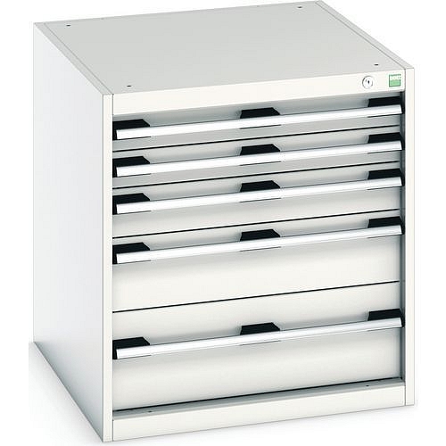 Dílenská zásuvková skříň Bott Cubio, 70 x 65 x 75 cm, 5 zásuvek, šedá-šedá