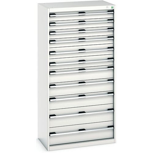 Dílenská zásuvková skříň Bott Cubio, 160 x 80 x 52,5 cm, 11 zásuvek, šedá-šedá