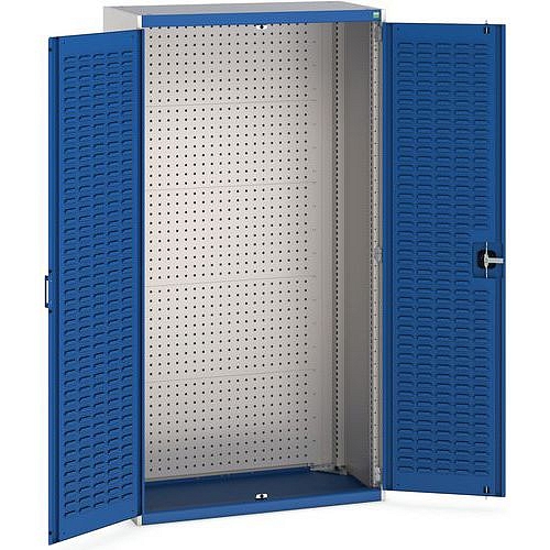 Dílenské skříně s perfo panely pro držáky na nářadí/boxy, 200 x 105 x 52,5 cm, šedá-modrá