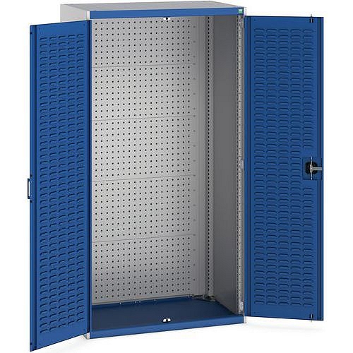 Dílenské skříně s perfo panely pro držáky na nářadí/boxy, 200 x 105 x 65 cm, šedá-modrá