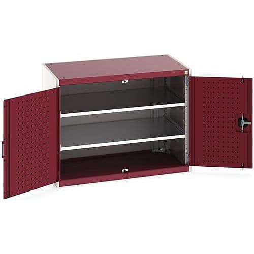 Dílenská skříň Bott Cubio, 80 x 105 x 65 cm, perfo dveře, šedá-červená
