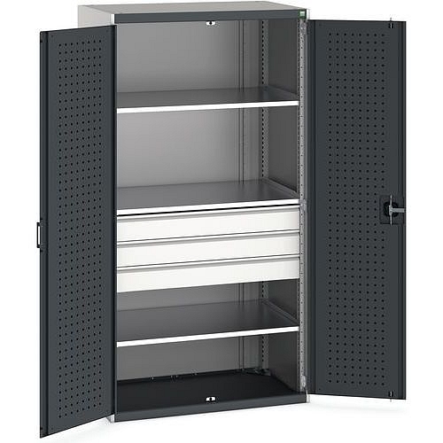 Dílenská skříň se zásuvkami Bott Cubio, 200 x 105 x 65 cm, 3 police, 3 zásuvky, šedá-antracit