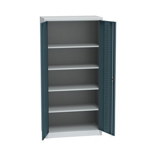 Kovová dílenská skříň, 4 police, 195 x 95 x 50 cm, světle šedá/antracit