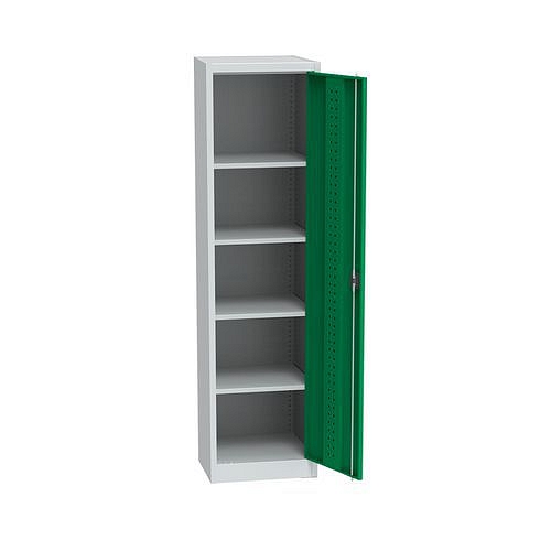 Kovová dílenská skříň, 4 police, 195 x 50,5 x 50 cm, světle šedá/zelená