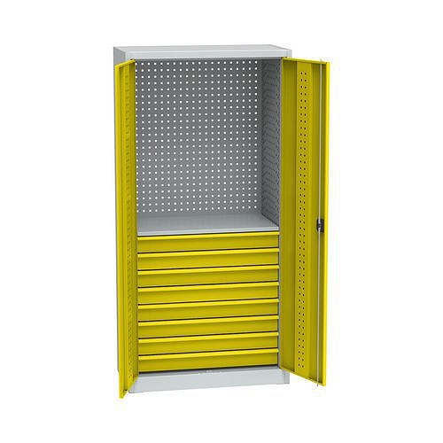 Kovová dílenská skříň na nářadí, 8 zásuvek, 195 x 95 x 50 cm, světle šedá/žlutá