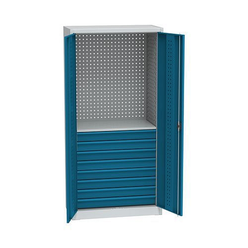 Kovová dílenská skříň na nářadí, 8 zásuvek, 195 x 95 x 50 cm, světle šedá/světle modrá