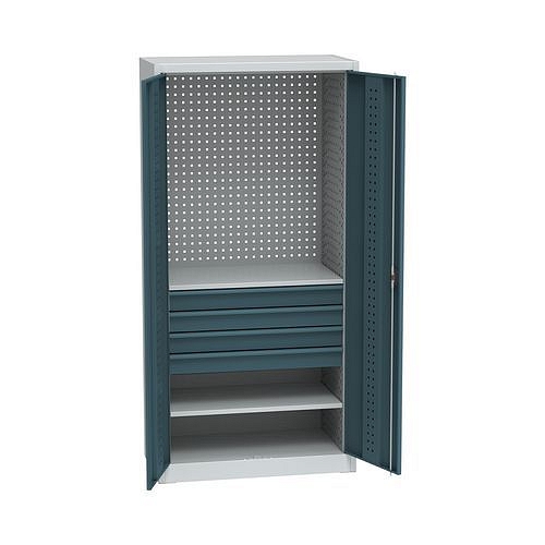 Kovová dílenská skříň na nářadí, 4 zásuvky, 195 x 95 x 50 cm, světle šedá/antracit