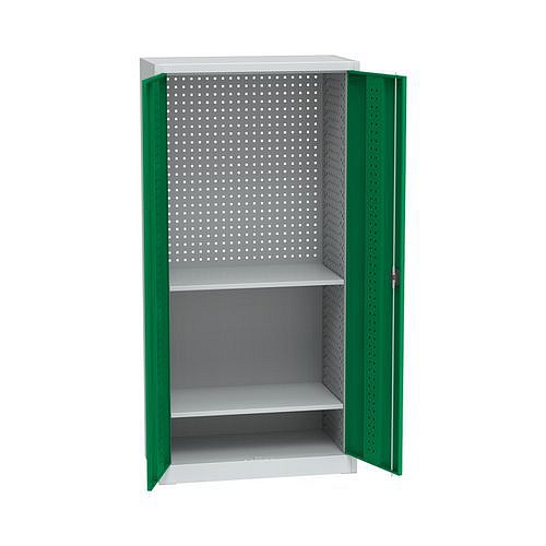 Kovová dílenská skříň na nářadí, 2 police, 195 x 95 x 50 cm, světle šedá/zelená
