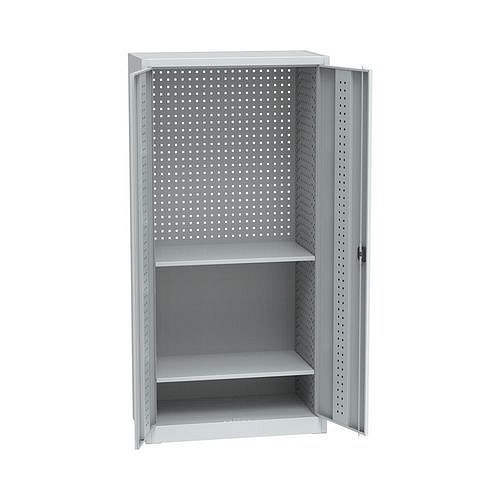Kovová dílenská skříň na nářadí, 2 police, 195 x 95 x 50 cm, světle šedá