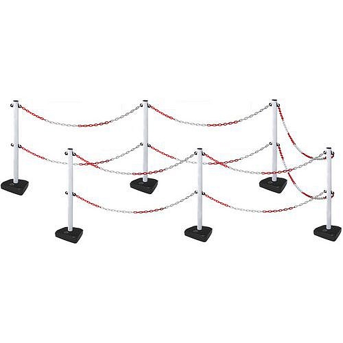 Plastové zahrazovací sloupky Manutan Expert s řetězem, 90 cm, 6 ks, bílé