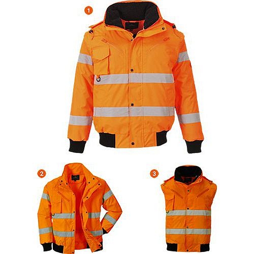 Reflexní nepromokavá bunda Bomber Hi-Vis 3v1, oranžová, vel. M