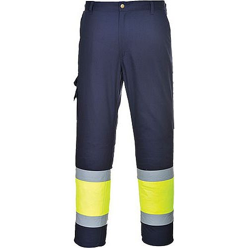 Dvoubarevné kalhoty Combat Hi-Vis, modrá/žlutá, prodloužené, vel. M