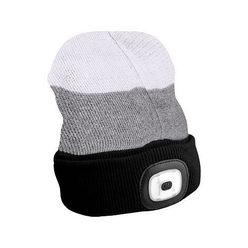 Čepice s čelovkou 180lm, nabíjecí, USB, univerzální velikost, bavlna/PE, černá/šedá/bílá SIXTOL